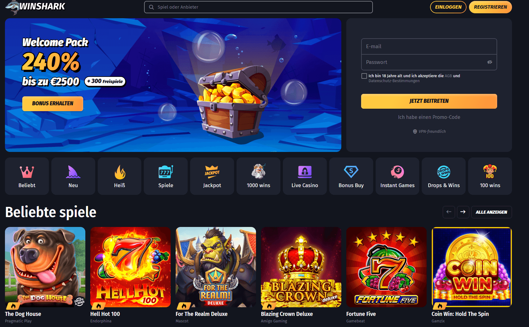 Winshark Casino ohne deutsche Lizenz