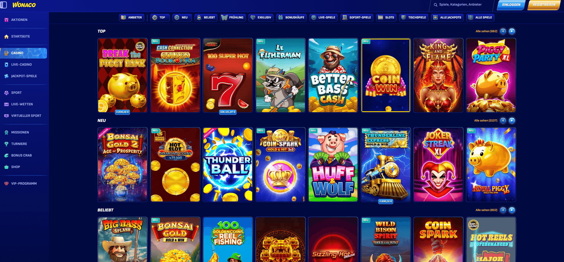Wonaco Casino ohne deutsche Lizenz